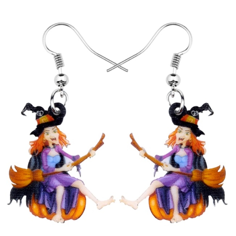 Witch Pumpkin Acrylic Earrings Halloween